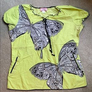 Large scrub top butterfly print